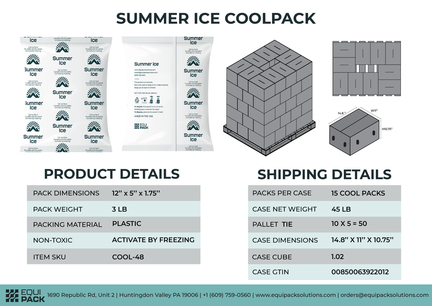 Pallet of 600 Gel Ice Packs | 3 lb Each | 12 per Case, 50 Cases