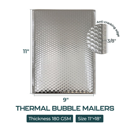 Silver Thermal Bubble Mailers 9x11” - 350/Box | Heavy-Duty Padded Envelopes for Hot & Cold Goods | 180 GSM | Leakproof, Waterproof, Tearproof