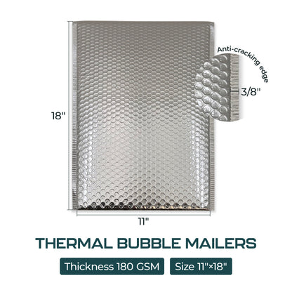 Silver Thermal Bubble Mailers 11x18” - 260/Box | Heavy-Duty Padded Envelopes for Hot & Cold Goods | 180 GSM | Leakproof, Waterproof, Tearproof