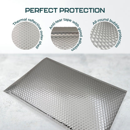 Silver Thermal Bubble Mailers 11x18” - 260/Box | Heavy-Duty Padded Envelopes for Hot & Cold Goods | 180 GSM | Leakproof, Waterproof, Tearproof